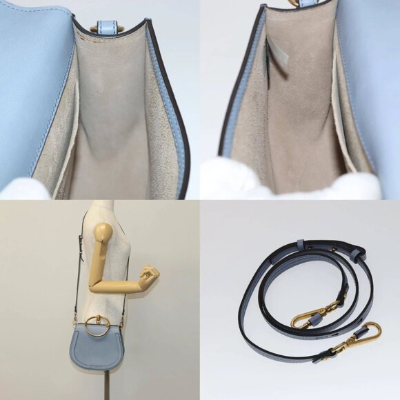 Chloe Nile Hand Bag Leather 2way Light Blue Gold Auth 111358V - Picture 15 of 16